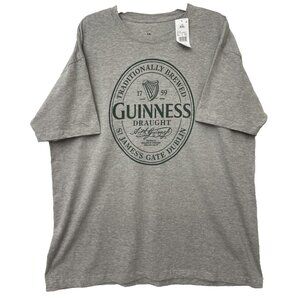 Guinness Beer Short Sleeve Shirt Men’s Size 2XL Gray Draught Graphic NWT